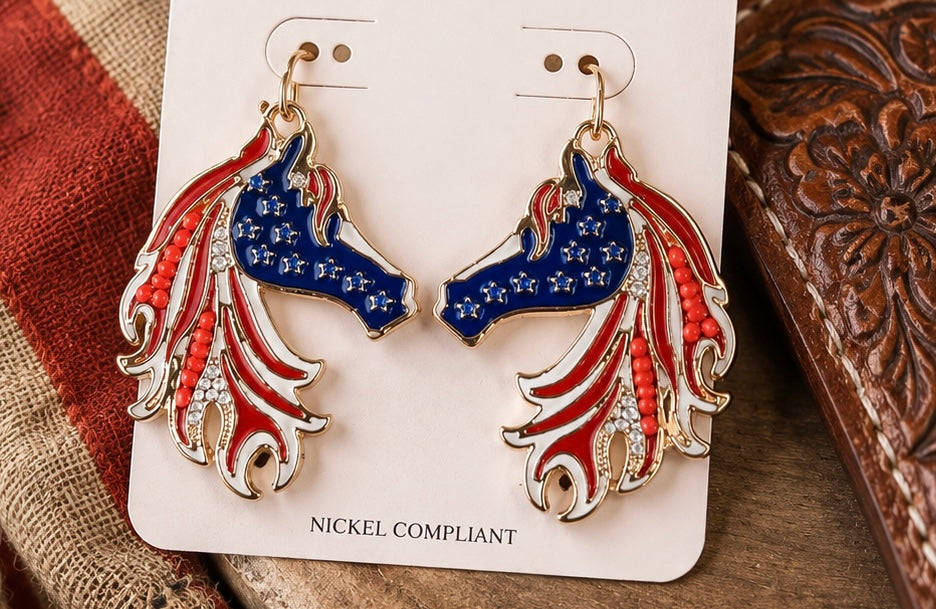 Patriotic Horse Earrings