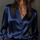 Ruffled Ride-Navy Blouse