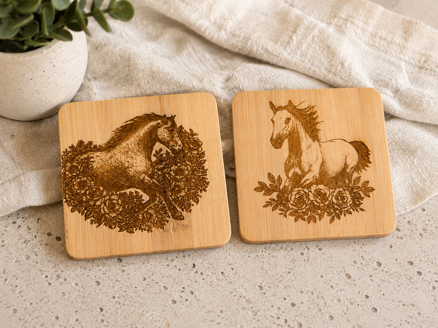 Mare & Foal Coasters-Bamboo Pair