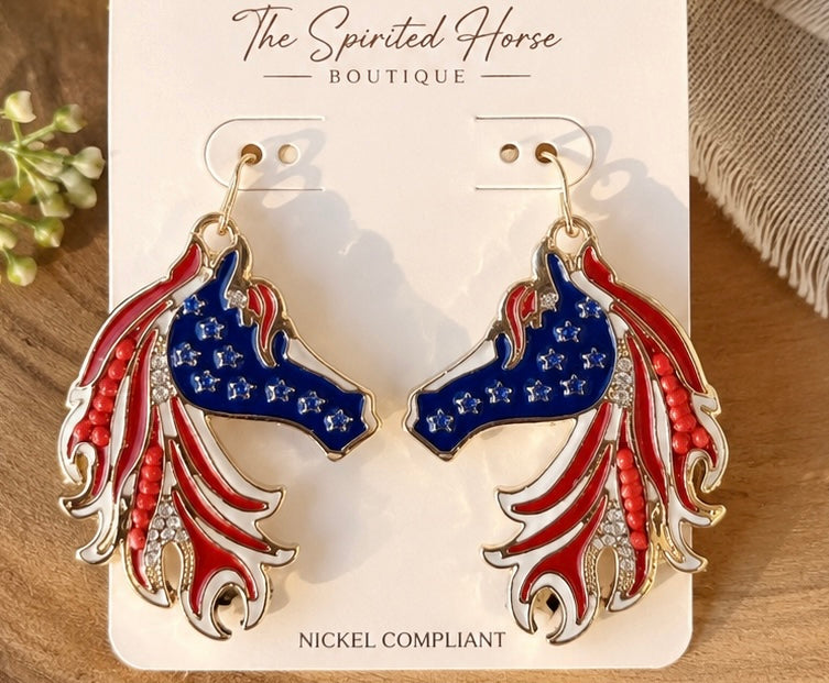 Patriotic Horse Earrings