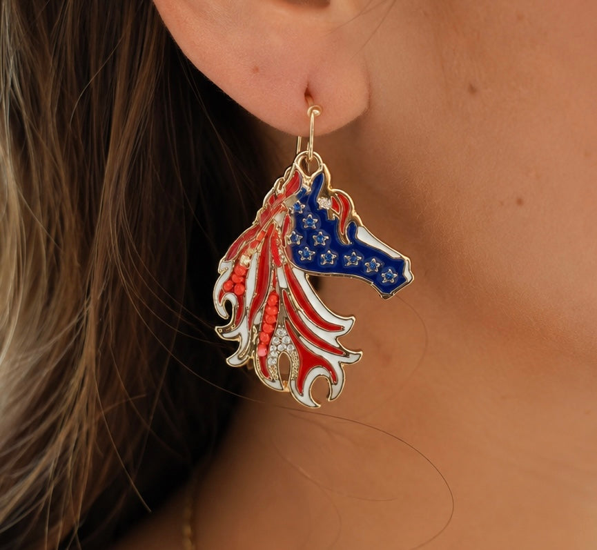Patriotic Horse Earrings